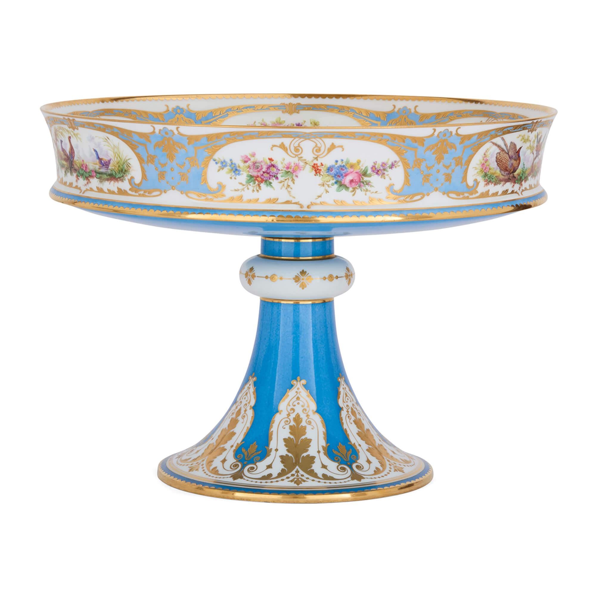 Centro de mesa de porcelana azul antiguo de Sèvres Rococó en venta