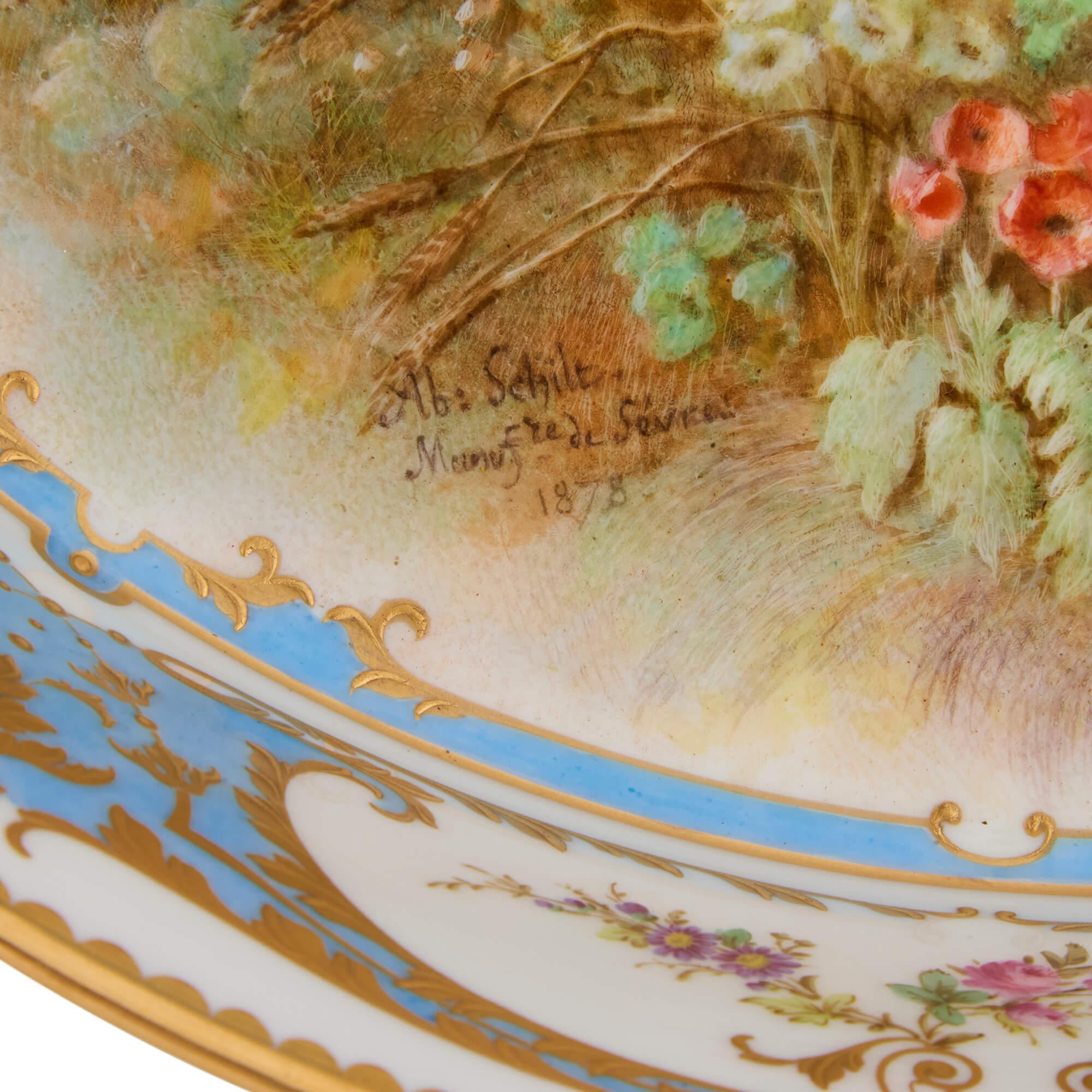 Centro de mesa de porcelana azul antiguo de Sèvres Fines del siglo XIX en venta