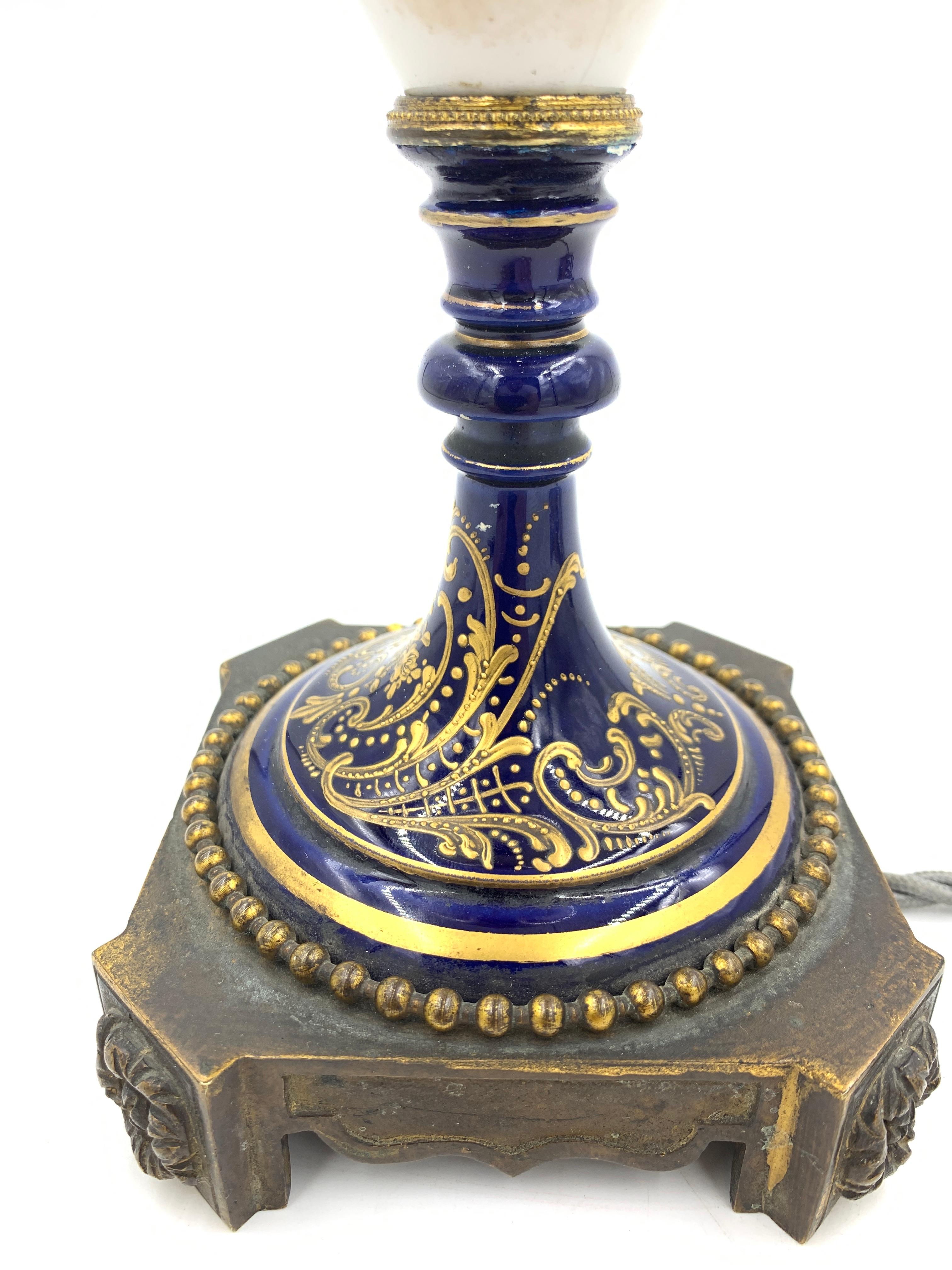 Antique Blue Sevres Style Porcelain Table Lamp, France, 19th Century For Sale 2