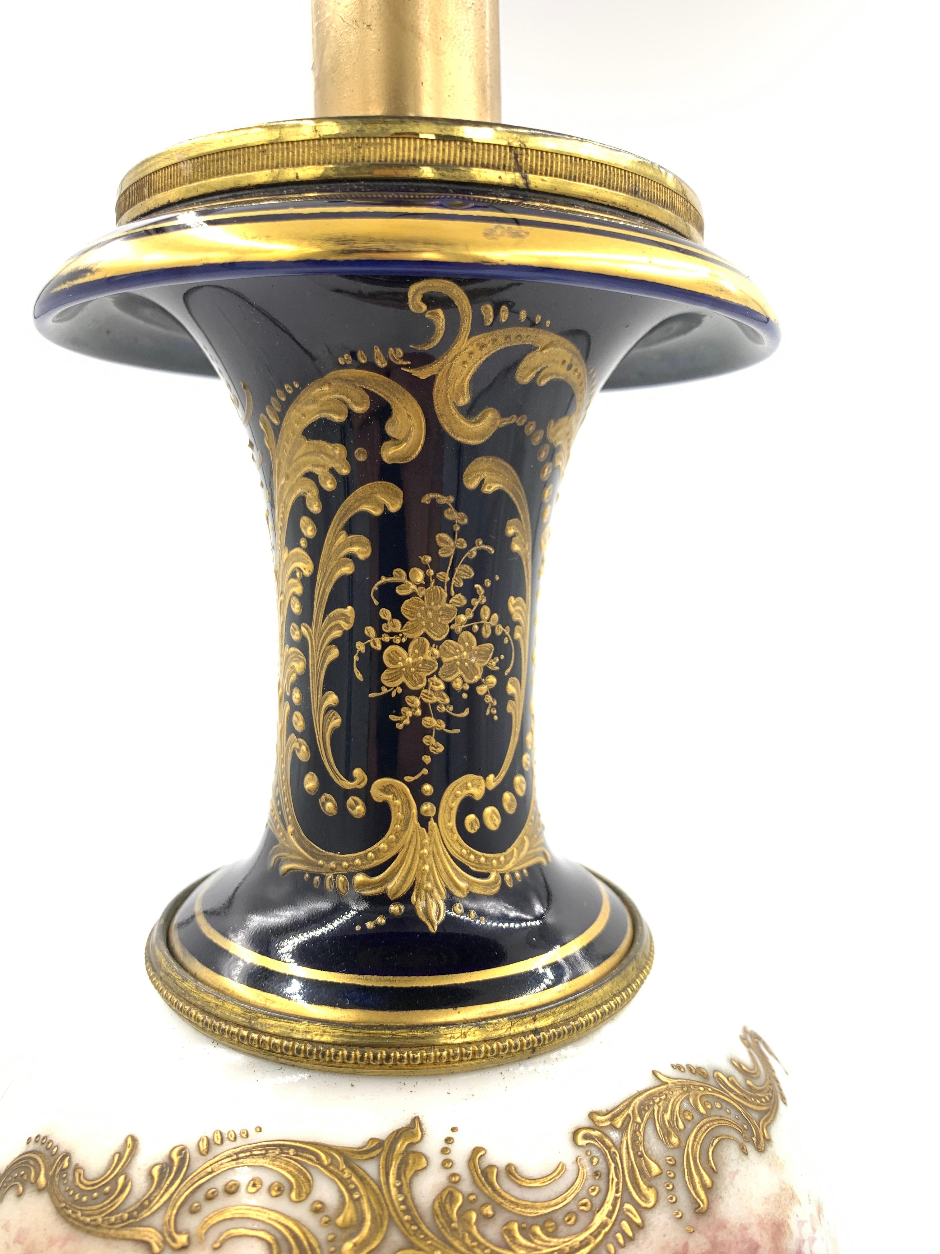 Antique Blue Sevres Style Porcelain Table Lamp, France, 19th Century For Sale 3