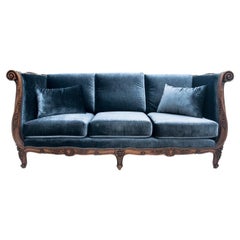 Antique Blue Sofa, Scandinavia, 1900s, Restored