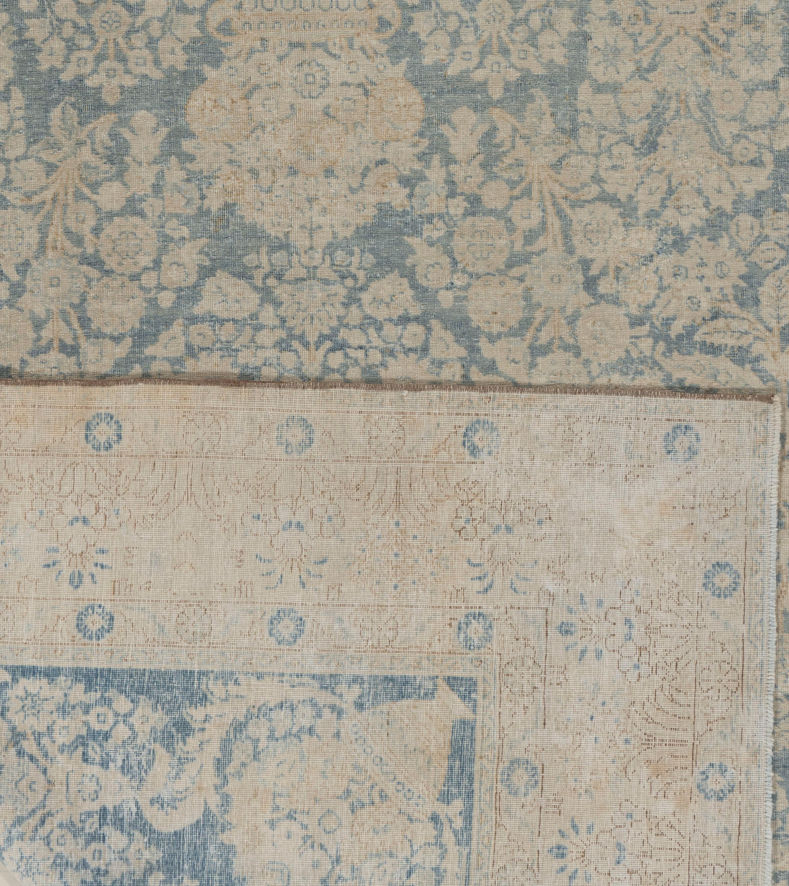 Annodato a mano Tappeto Tabriz Persiano Blu Antico Sobrio 6'7 X 9'7 in vendita