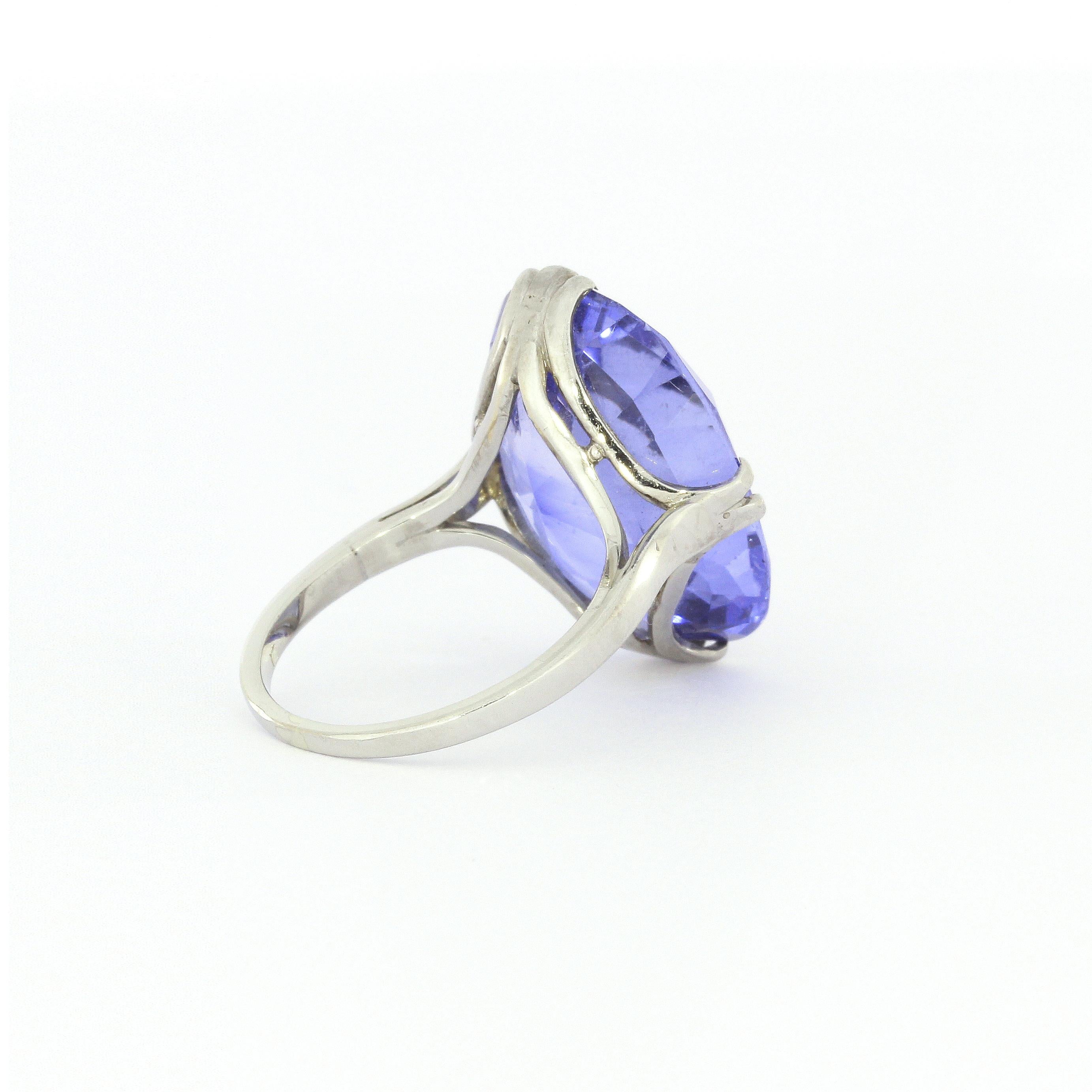 Art Nouveau Antique Blue Synthetic Sapphire White Gold Cocktail Ring For Sale