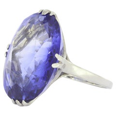 Antiker blauer synthetischer Saphir Weißgold Cocktail-Ring