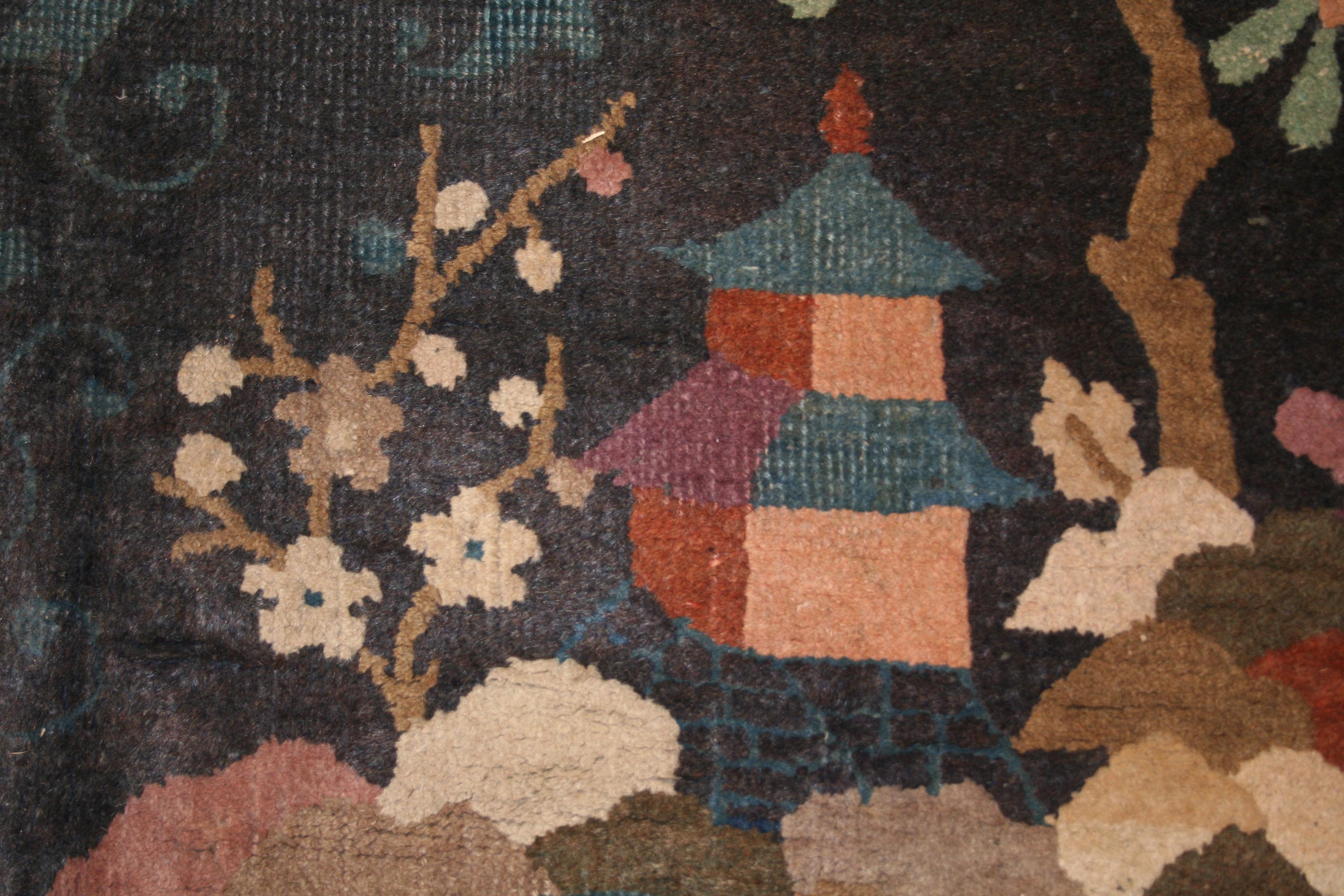 Chinois Tapis chinois antique bleu ton sur ton Art déco en vente