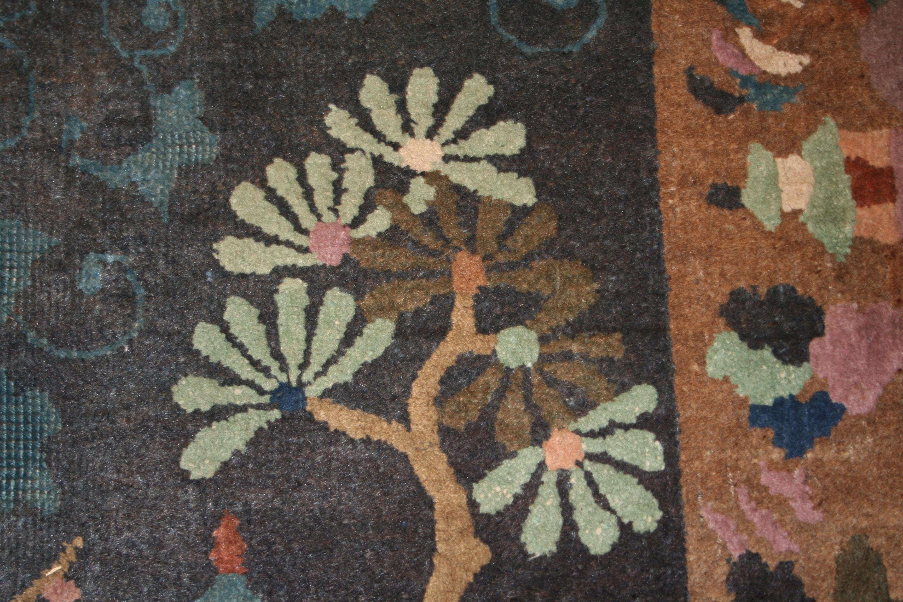 Noué à la main Tapis chinois antique bleu ton sur ton Art déco en vente