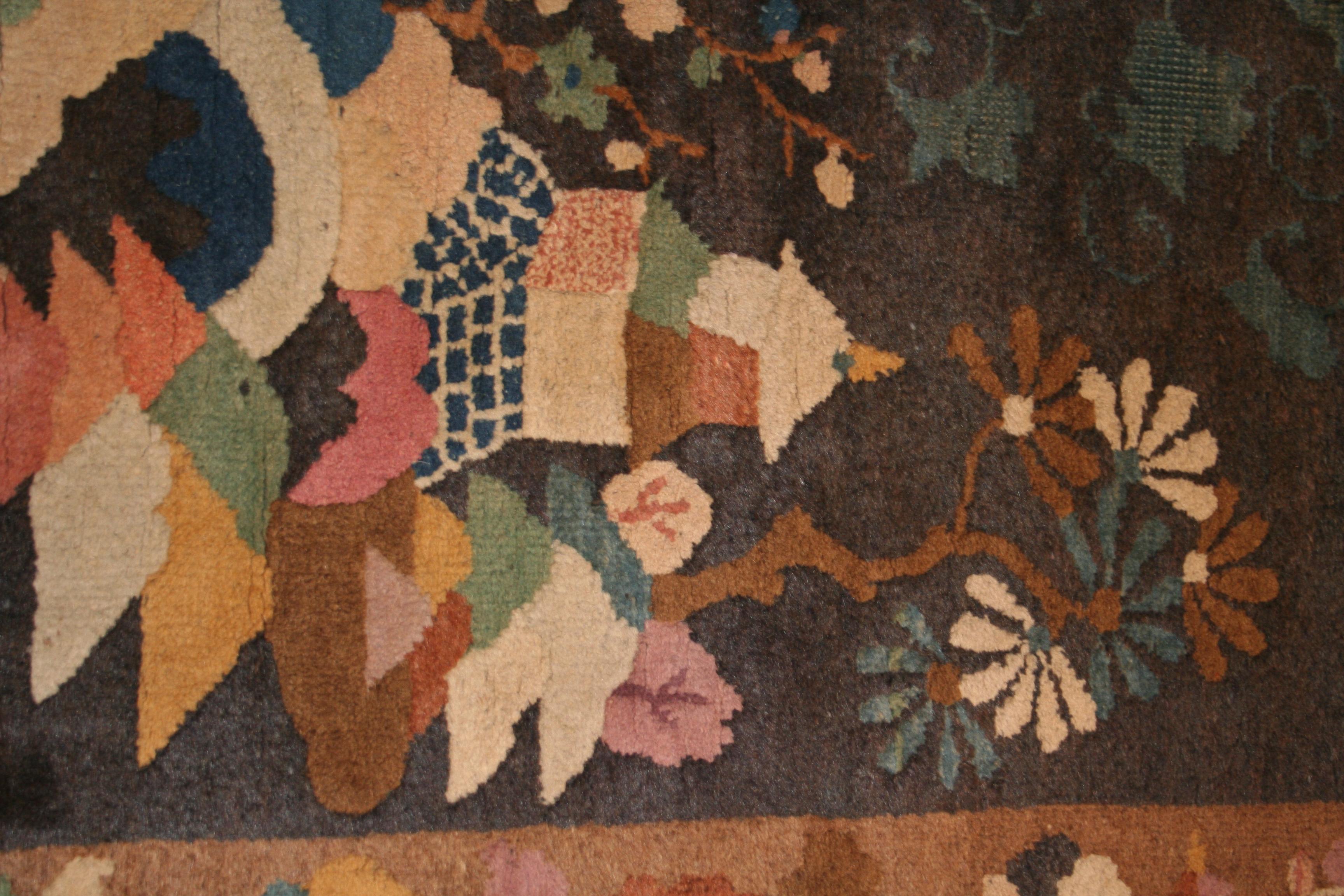 Milieu du XXe siècle Tapis chinois antique bleu ton sur ton Art déco en vente