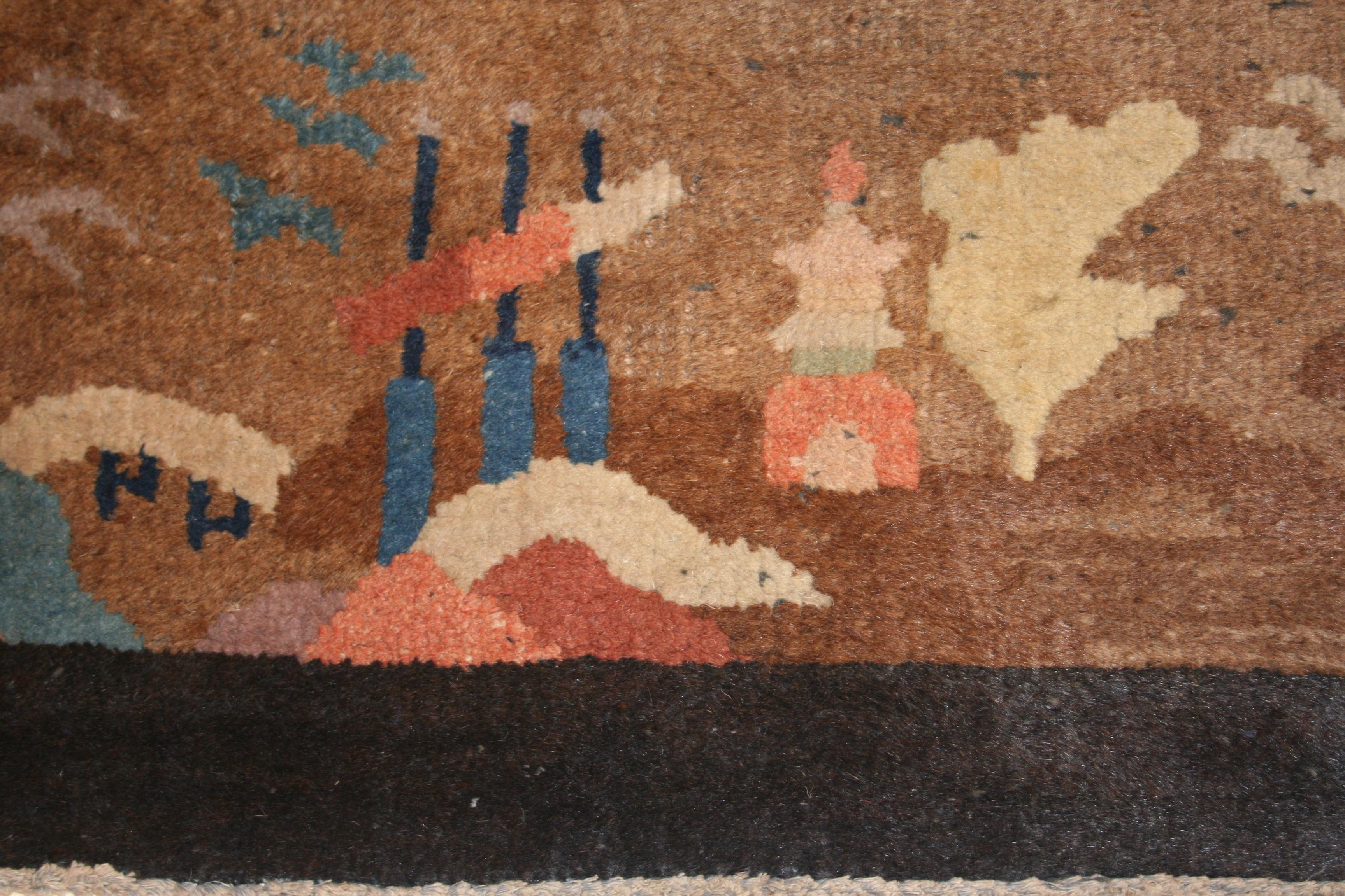 Laine Tapis chinois antique bleu ton sur ton Art déco en vente