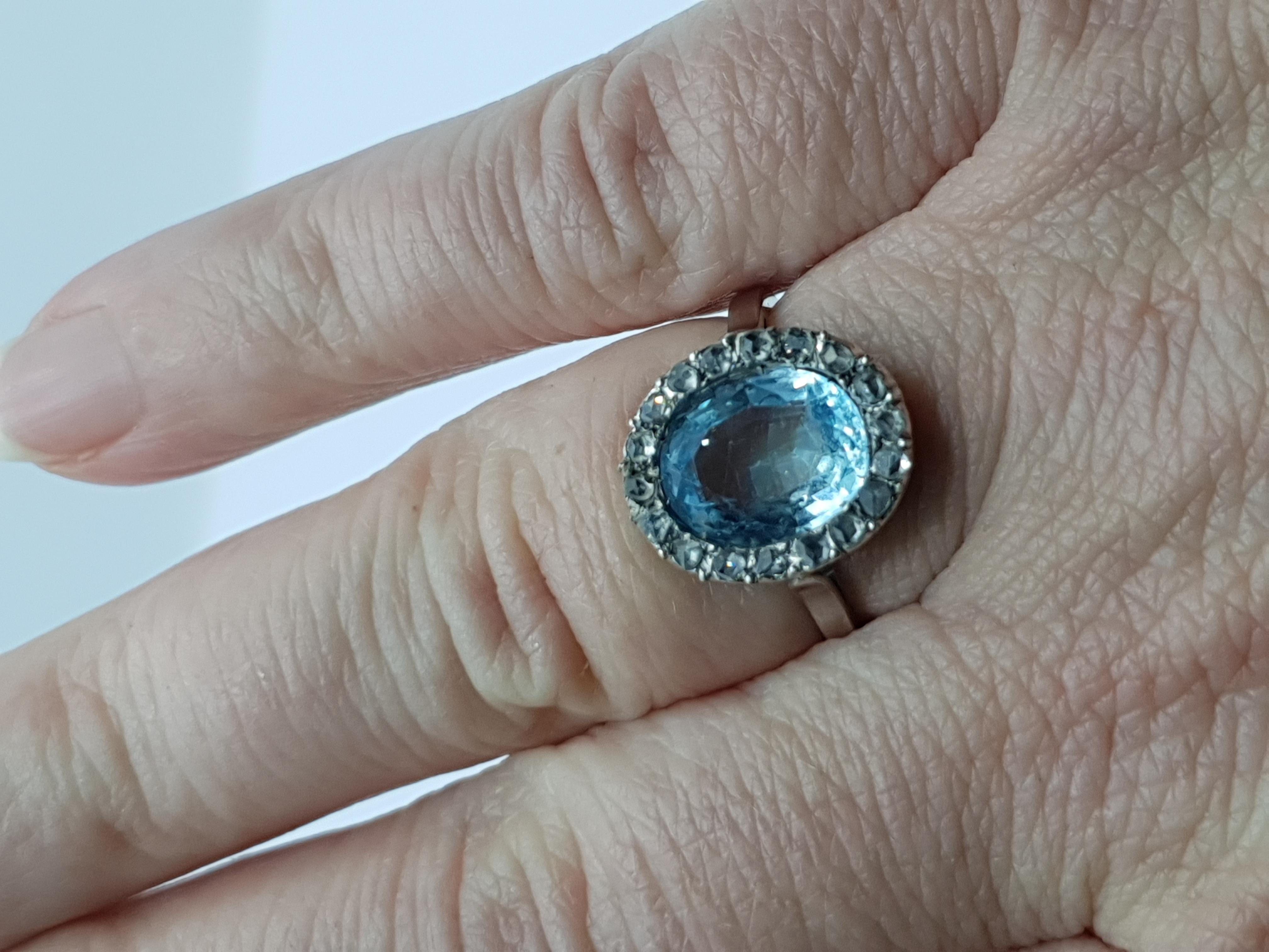 Rose Cut Antique Blue Topaz Diamond Gold Ring For Sale