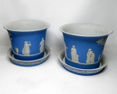 Antique Blue Wedgwood Jasper Ware Jardinières Mythological Classical Scenes 1861