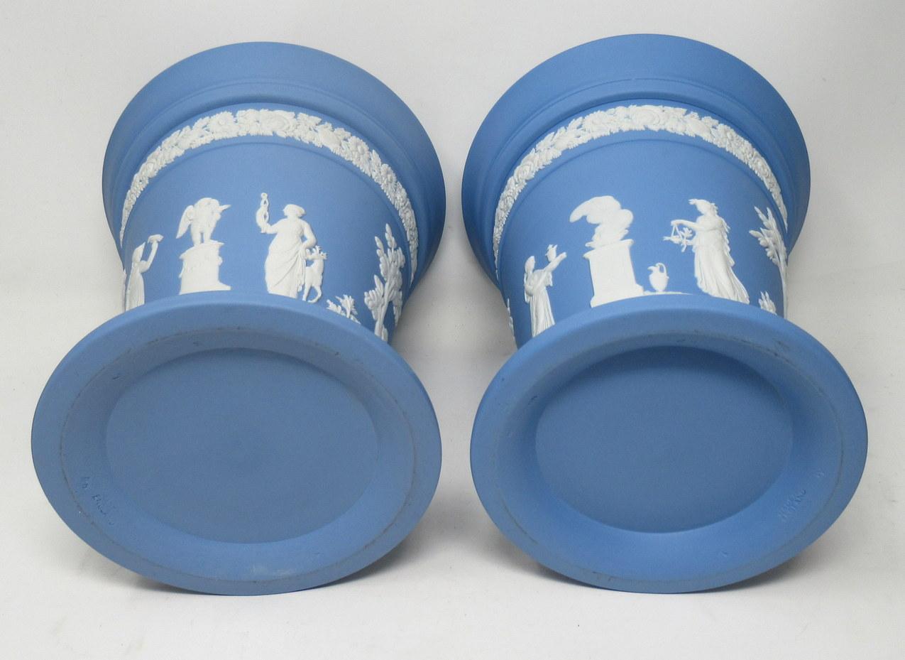 Antique Blue Wedgwood Jasper Ware Vases Urns Mythological Classical Scenes Set 4 1