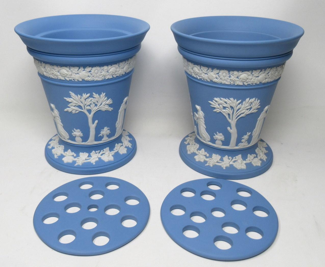 Antique Blue Wedgwood Jasper Ware Vases Urns Mythological Classical Scenes Set 4 In Good Condition In Dublin, Ireland