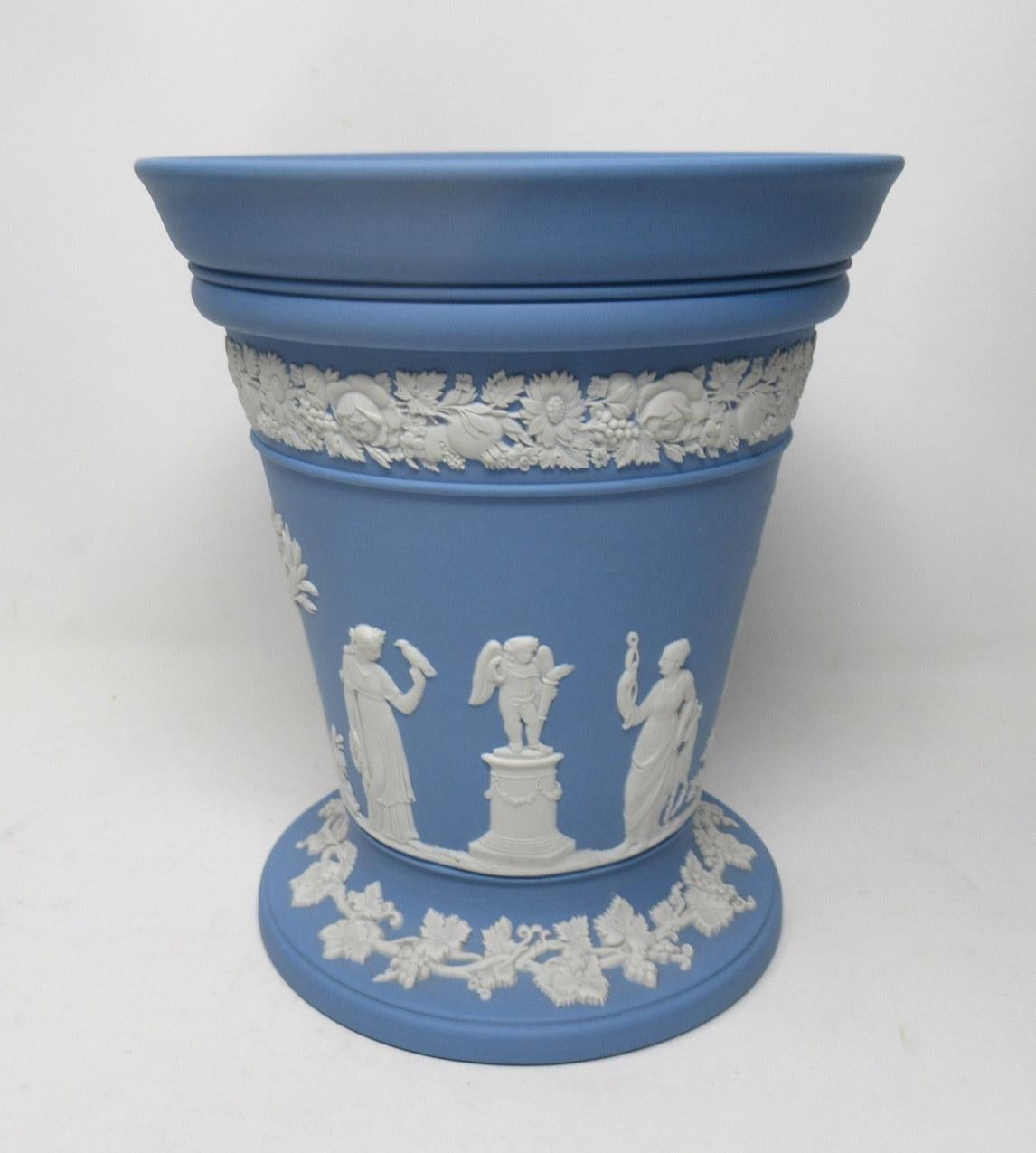 20th Century Antique Blue Wedgwood Jasper Ware Vases Urns Mythological Classical Scenes Set 4