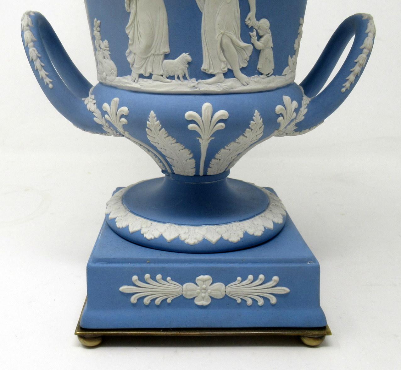 20th Century Antique Blue Wedgwood Jasperware Ceramic Porcelain Lamp Urn Vase Centerpiece