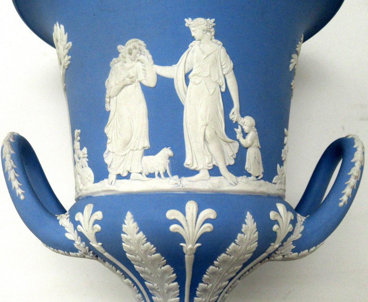 Antique Blue Wedgwood Jasperware Ceramic Porcelain Lamp Urn Vase Centerpiece 1