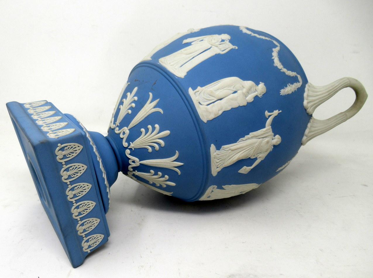 Antique Blue Wedgwood Jasperware Ceramic Urn Vase After John Flaxman Cherubs 1