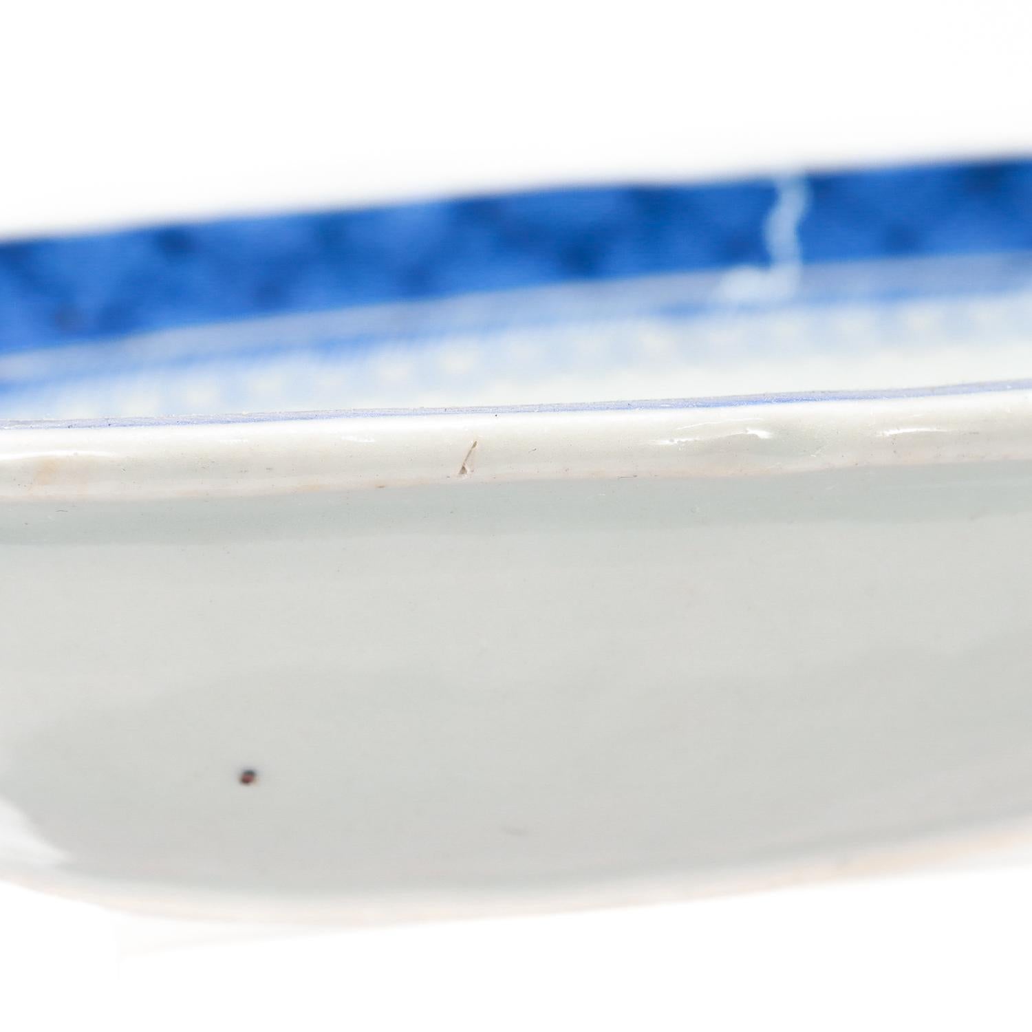 Antique Blue & White Canton Pattern Chinese Export Porcelain Open Vegetable Dish For Sale 8