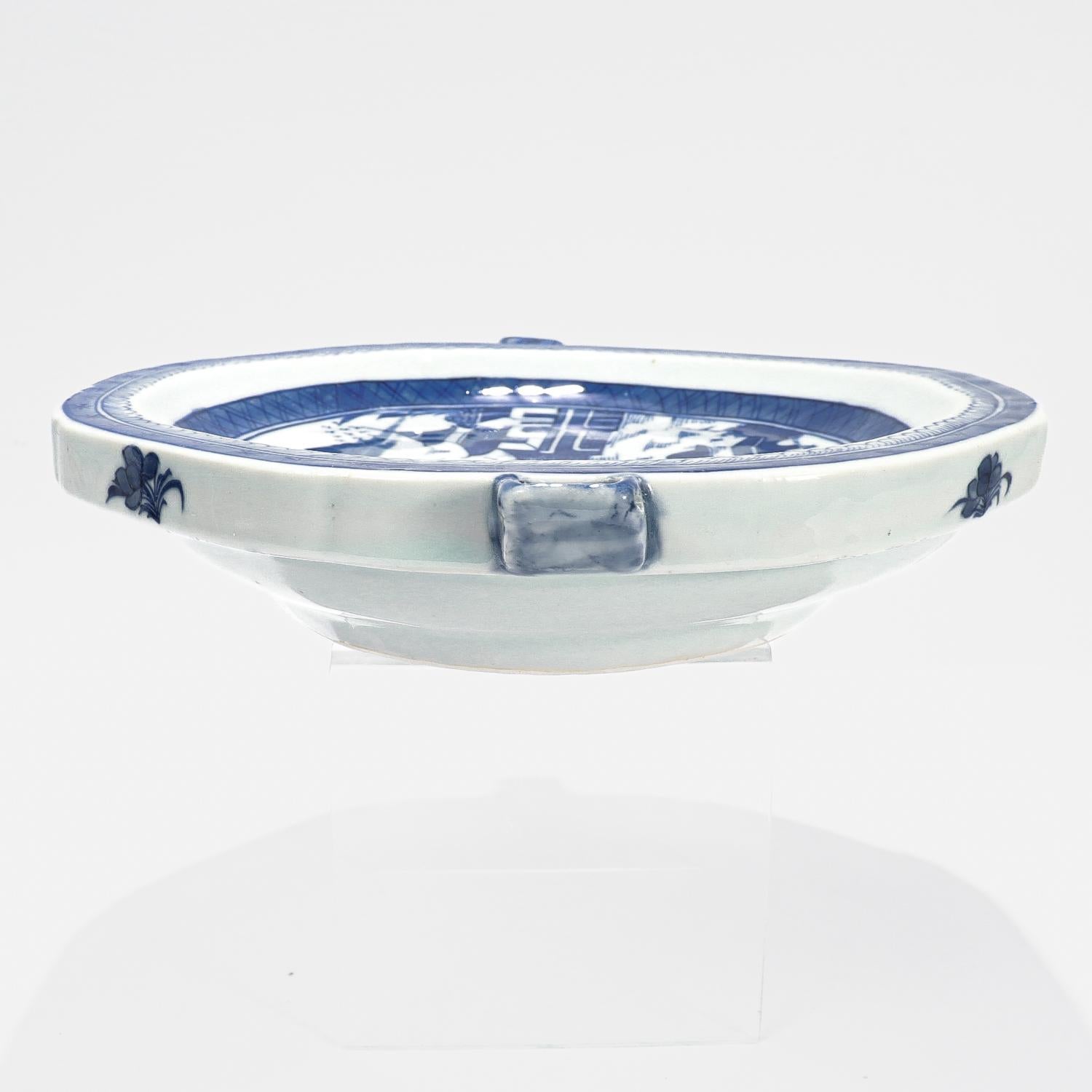 Antique Blue & White Canton Pattern Chinese Export Porcelain Plate Warmer 7