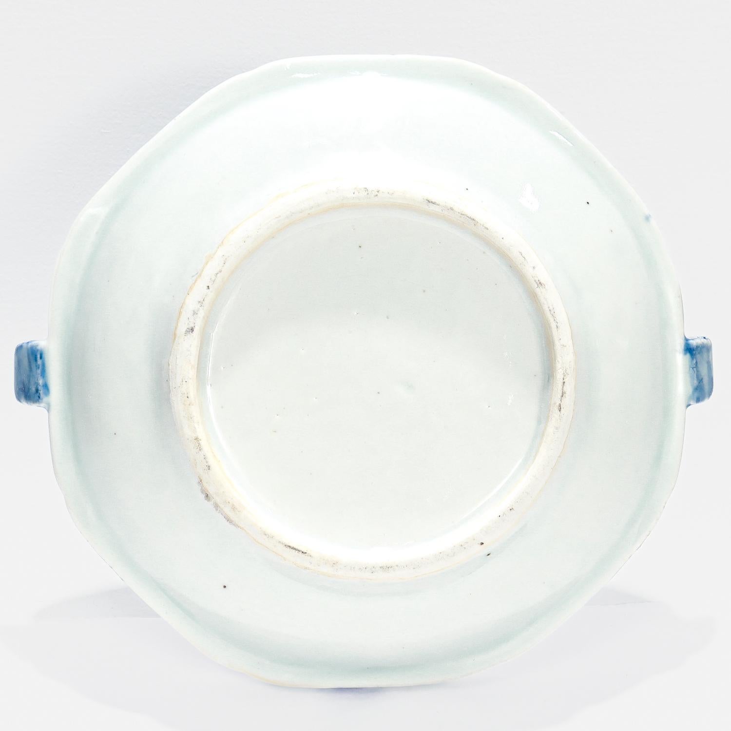 Antique Blue & White Canton Pattern Chinese Export Porcelain Plate Warmer 1
