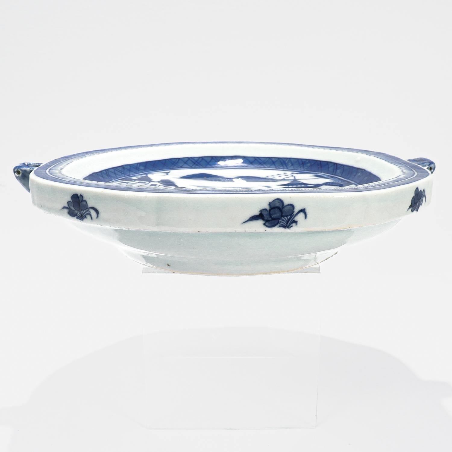 Antique Blue & White Canton Pattern Chinese Export Porcelain Plate Warmer 4