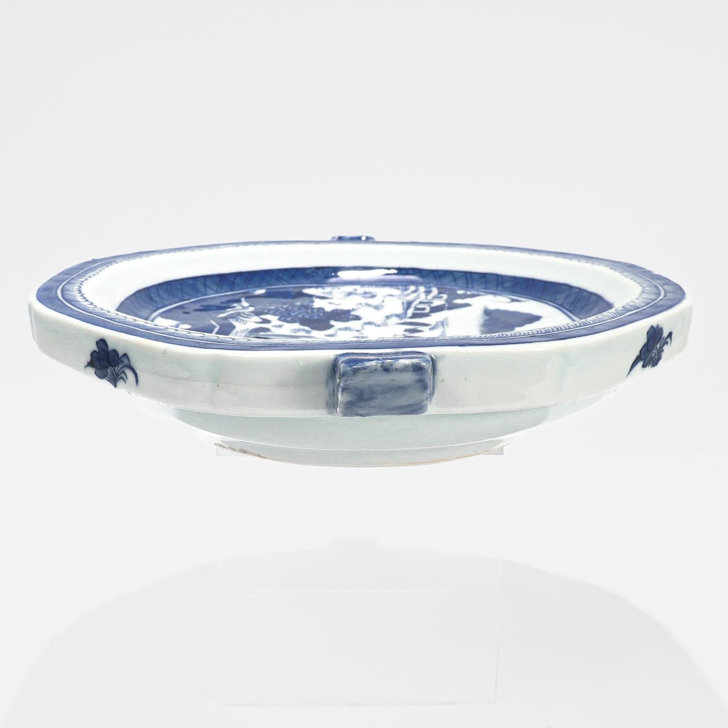 Antique Blue & White Canton Pattern Chinese Export Porcelain Plate Warmer 5