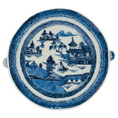 Antique Blue & White Canton Pattern Chinese Export Porcelain Plate Warmer