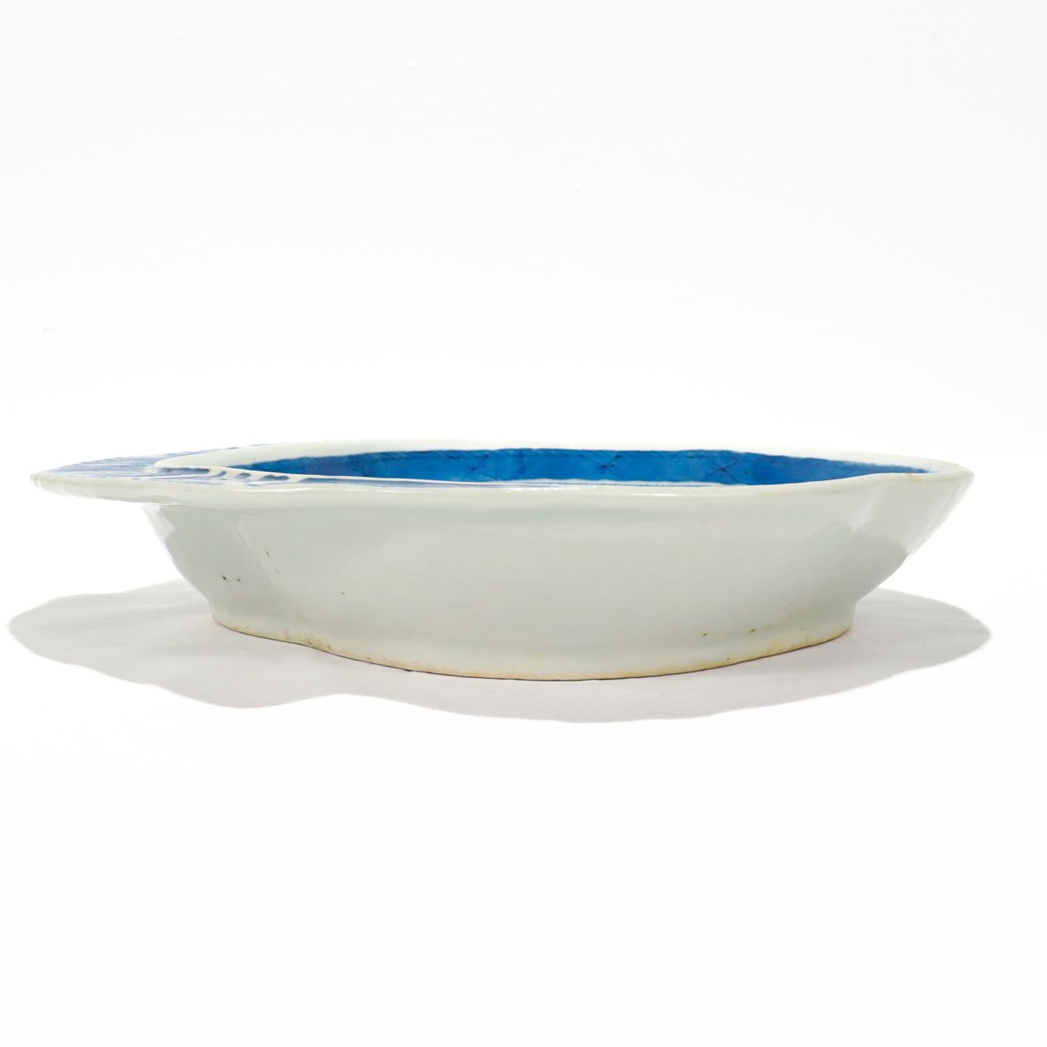 Antique Blue & White Canton Pattern Chinese Export Porcelain Shrimp Bowl 6