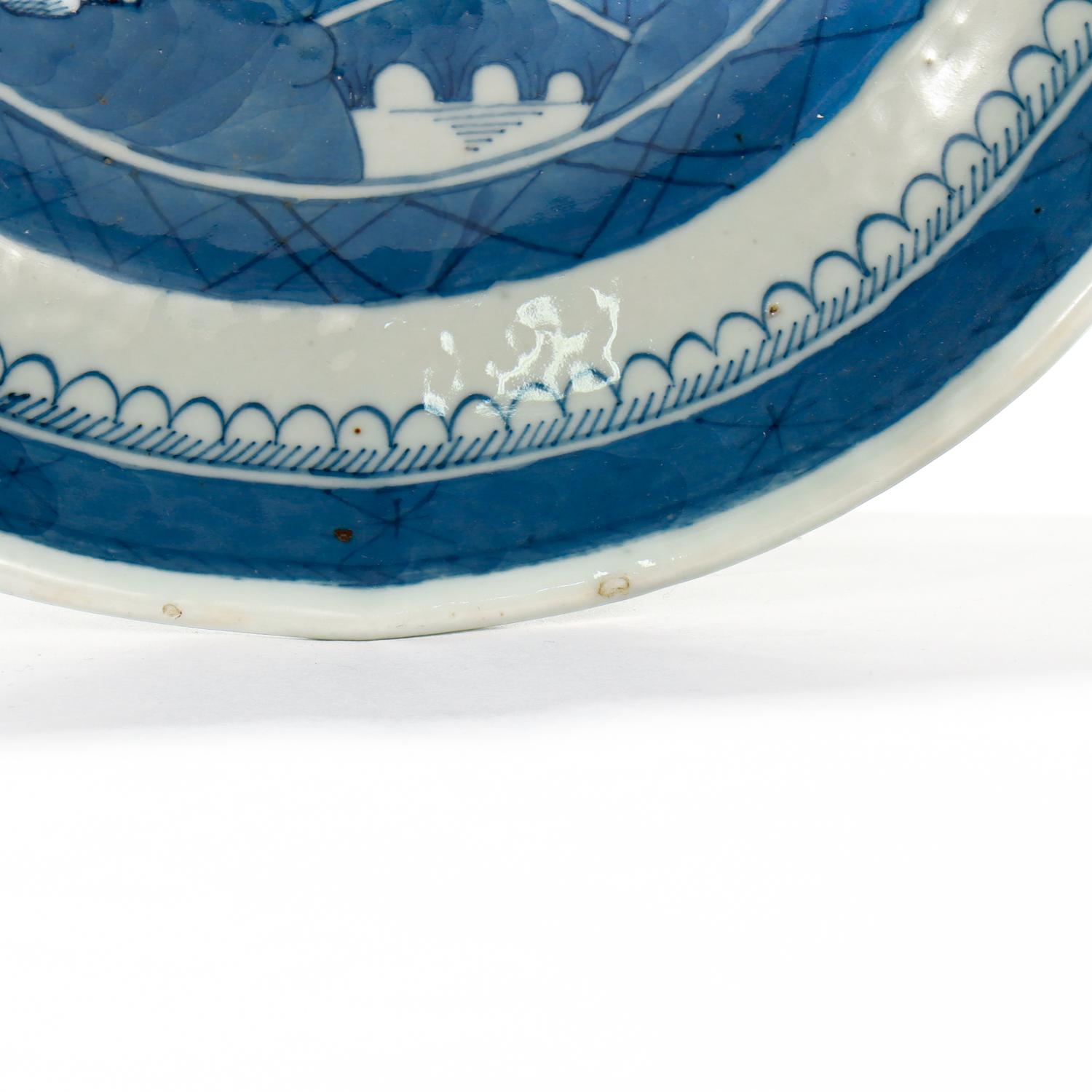 Antique Blue & White Canton Pattern Chinese Export Porcelain Shrimp Bowl 11