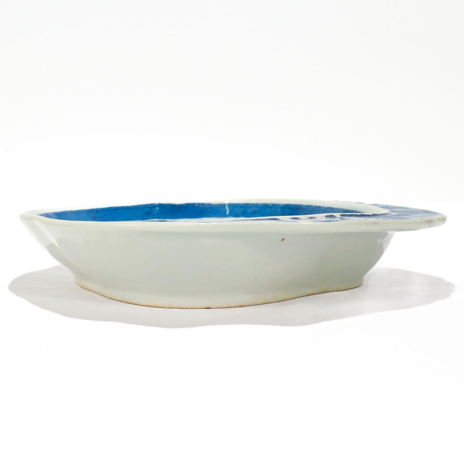 Antique Blue & White Canton Pattern Chinese Export Porcelain Shrimp Bowl 4