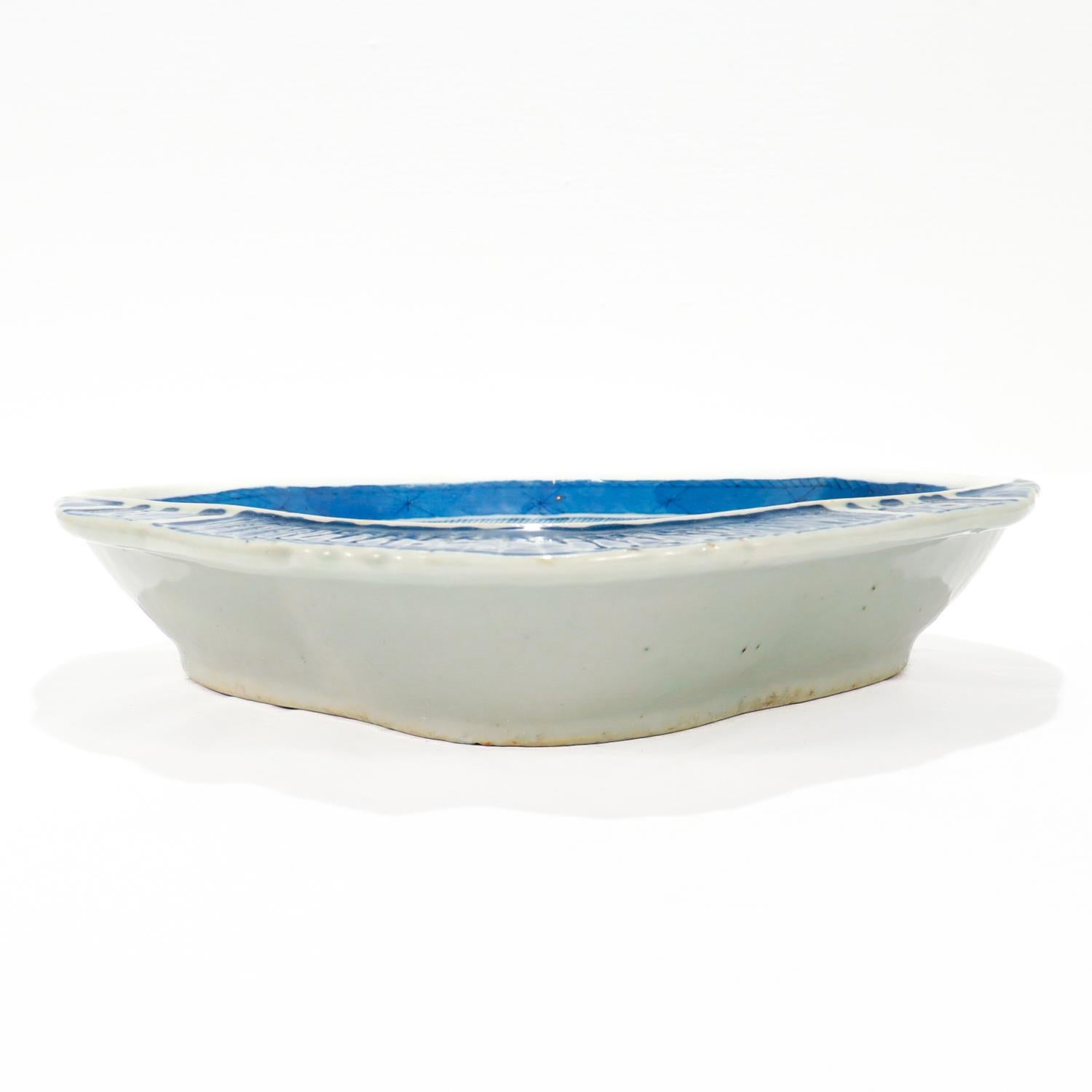Antique Blue & White Canton Pattern Chinese Export Porcelain Shrimp Bowl 5