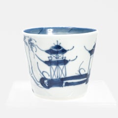 Antique Blue & White Chinese Export Canton Porcelain Wine Beaker or Cup