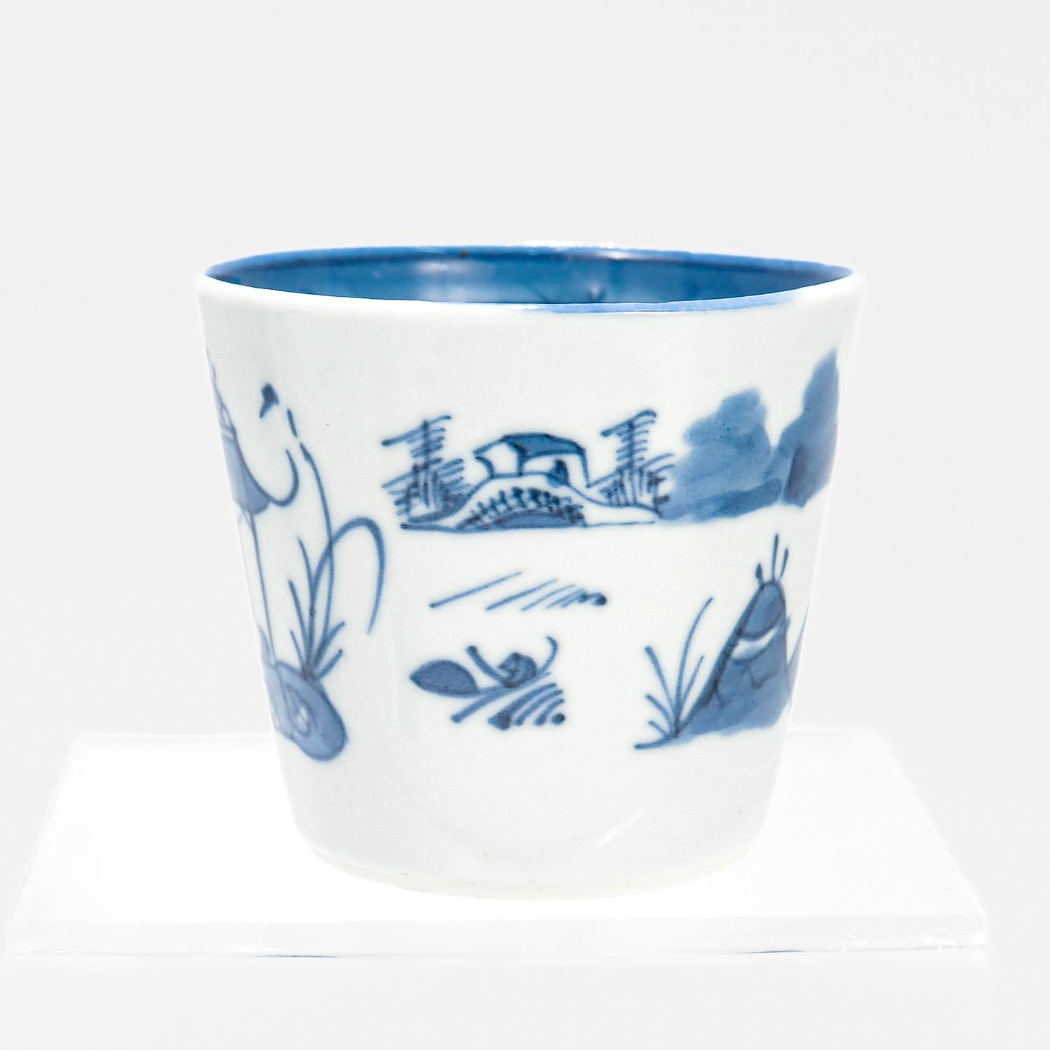 19th Century Antique Blue & White Chinese Export Canton Porcelain Wine Beaker or Cup For Sale