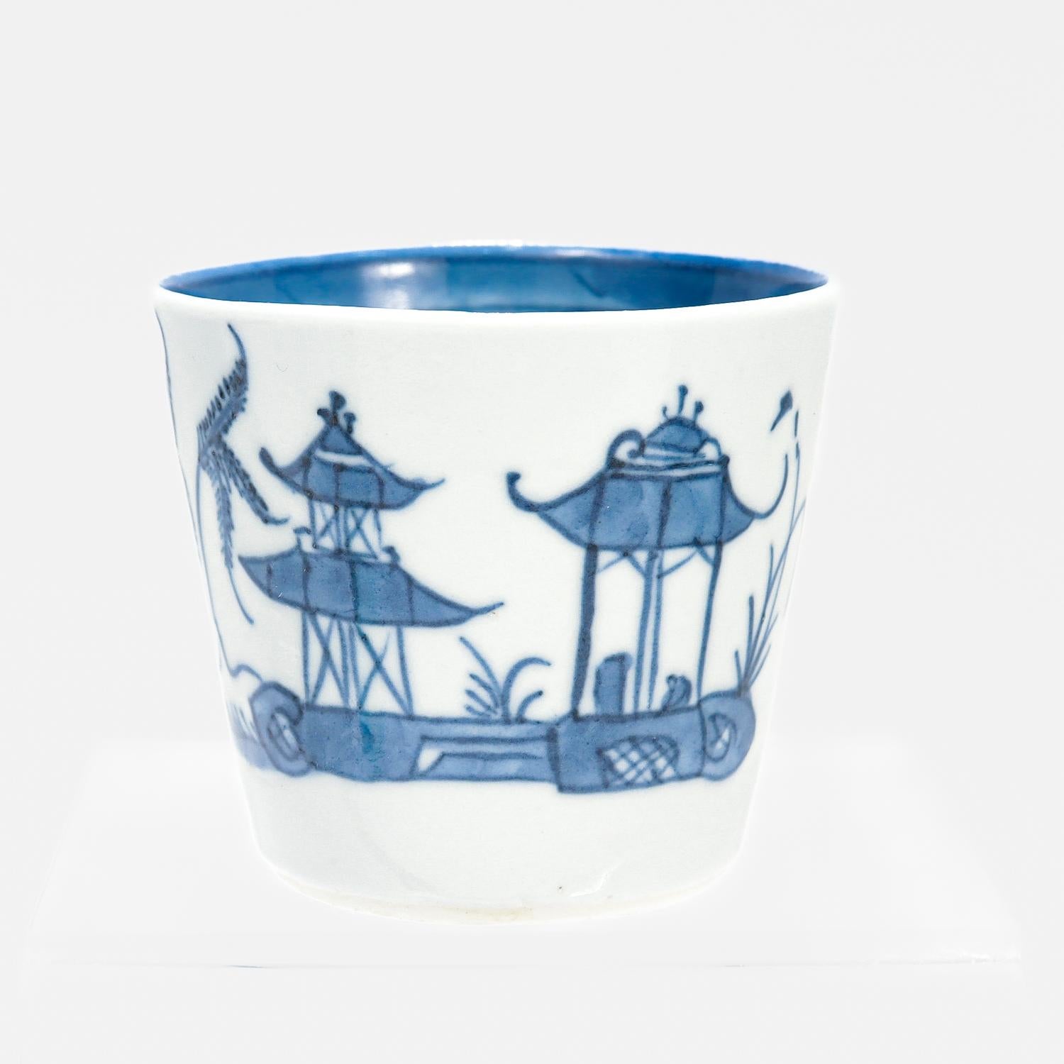 Antique Blue & White Chinese Export Canton Porcelain Wine Beaker or Cup For Sale 3