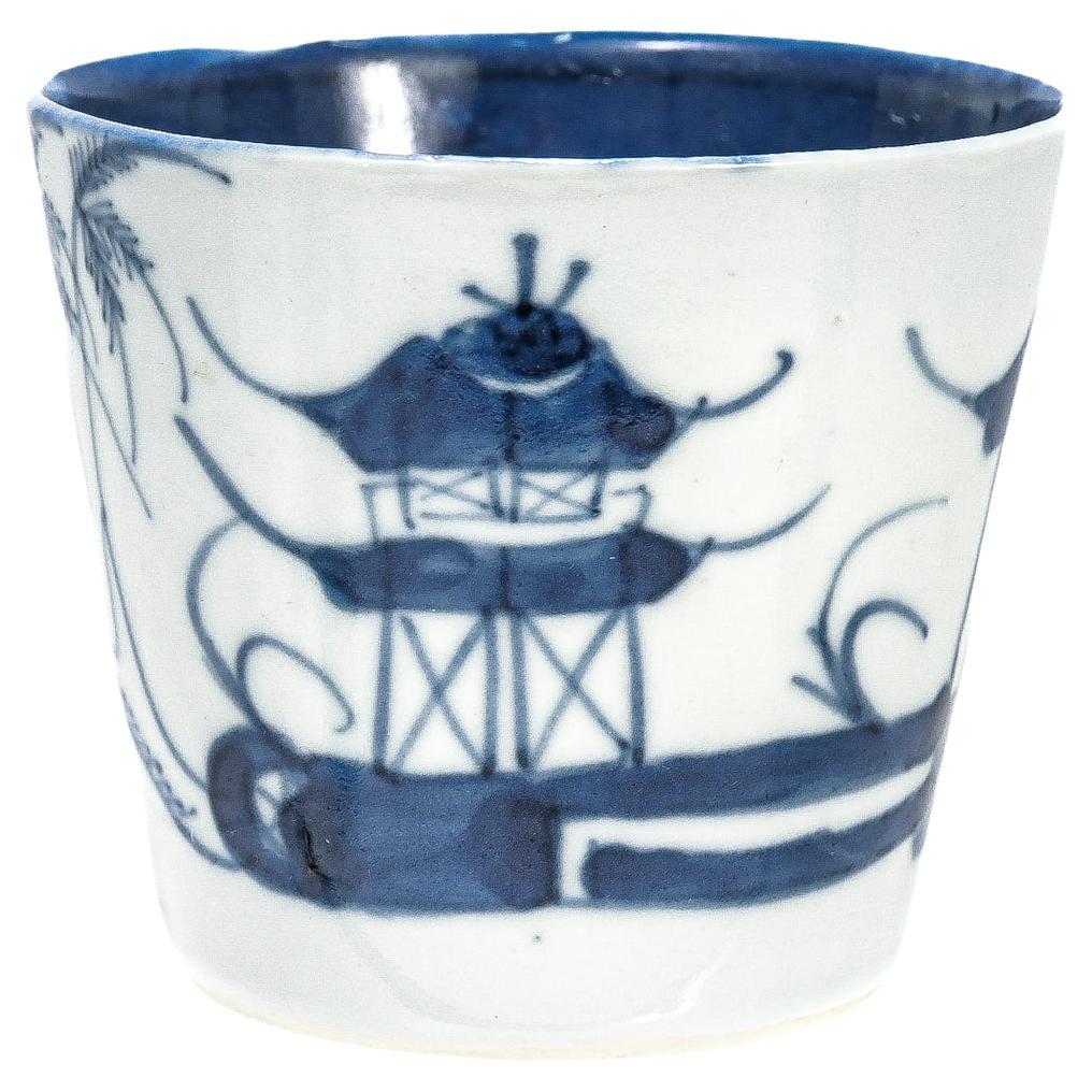 Antique Blue & White Chinese Export Canton Porcelain Wine Beaker or Cup
