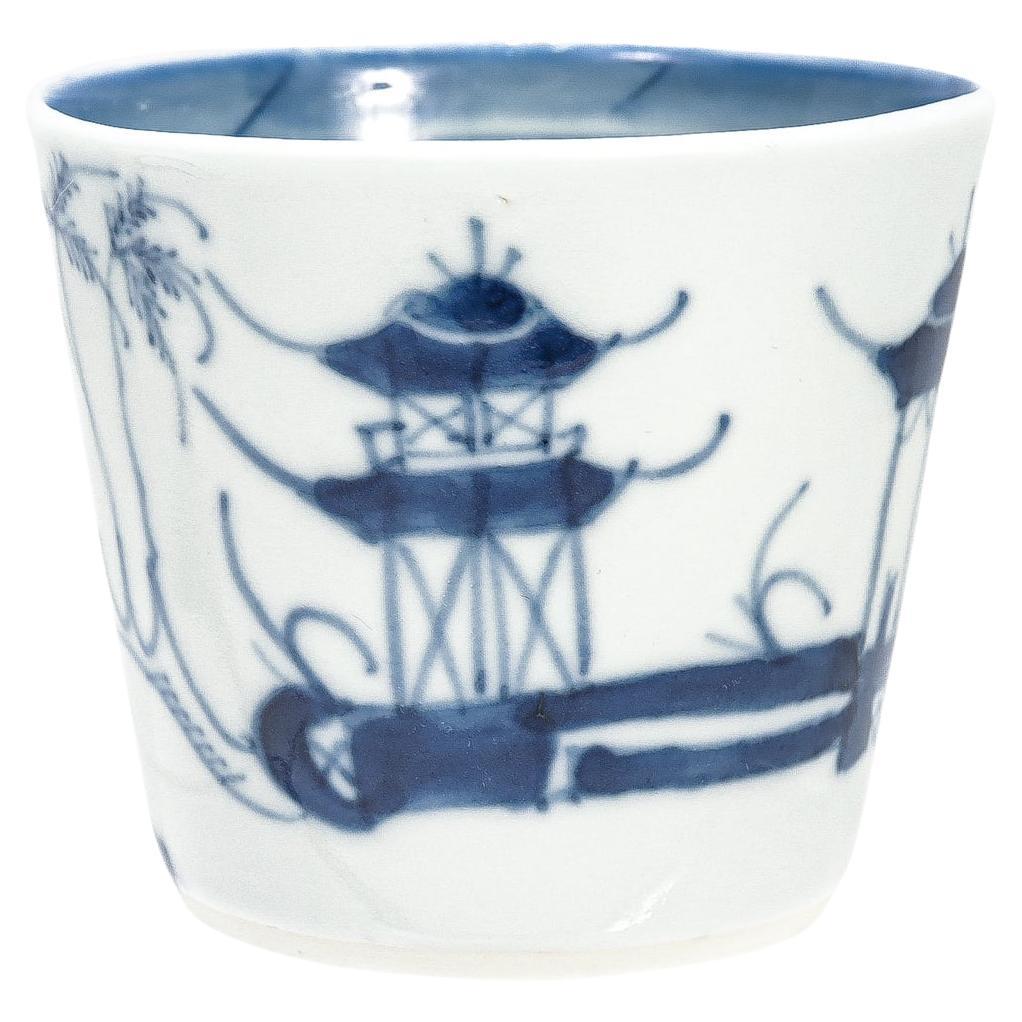 Antique Blue & White Chinese Export Canton Porcelain Wine Beaker or Cup