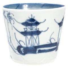 Antique Blue & White Chinese Export Canton Porcelain Wine Beaker or Cup