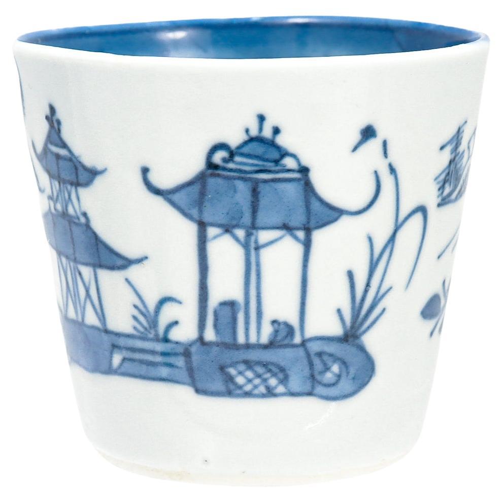 Antique Blue & White Chinese Export Canton Porcelain Wine Beaker or Cup