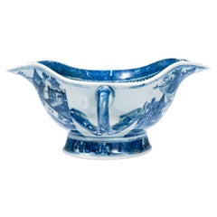 Antique Blue & White Chinese Export Nanking Porcelain Gravy Boat