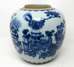 Antique Blue White Chinese Export Porcelain Ginger Jar Vase Urn Qing Dynasty