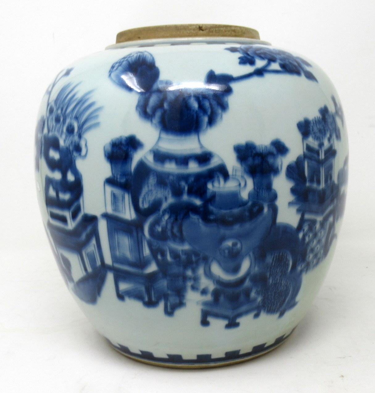 Antique Blue White Chinese Export Porcelain Ginger Jar Vase Urn Qing Dynasty In Good Condition In Dublin, Ireland