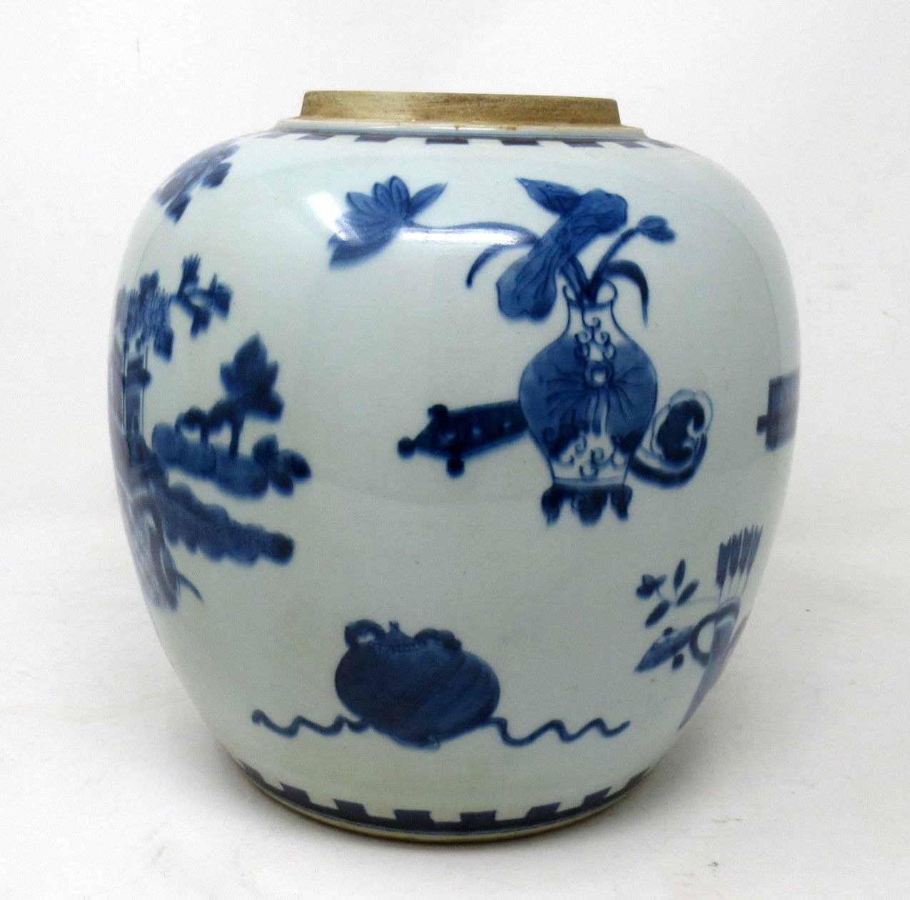 19th Century Antique Blue White Chinese Export Porcelain Ginger Jar Vase Urn Qing Dynasty
