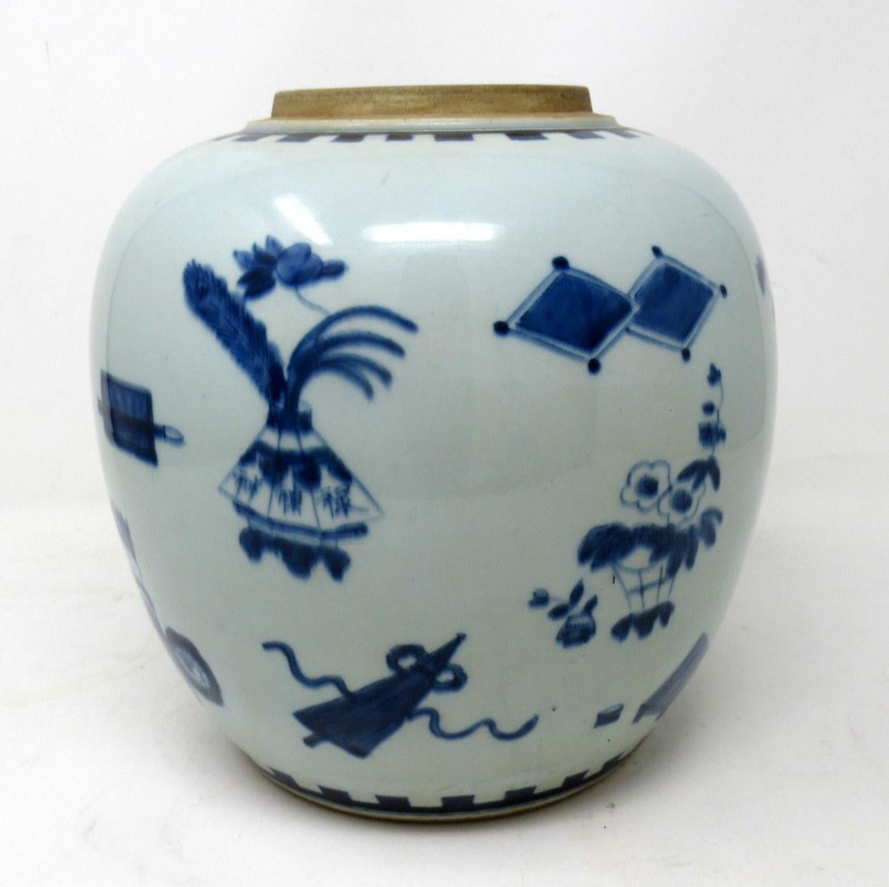 Ceramic Antique Blue White Chinese Export Porcelain Ginger Jar Vase Urn Qing Dynasty