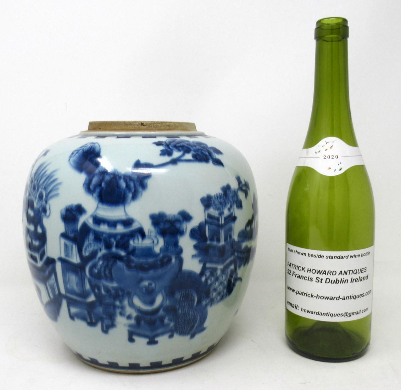 Antique Blue White Chinese Export Porcelain Ginger Jar Vase Urn Qing Dynasty 4