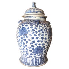 Antique Blue & White Chinese Large Lidded Temple Jar Vase Antiques Los Angeles