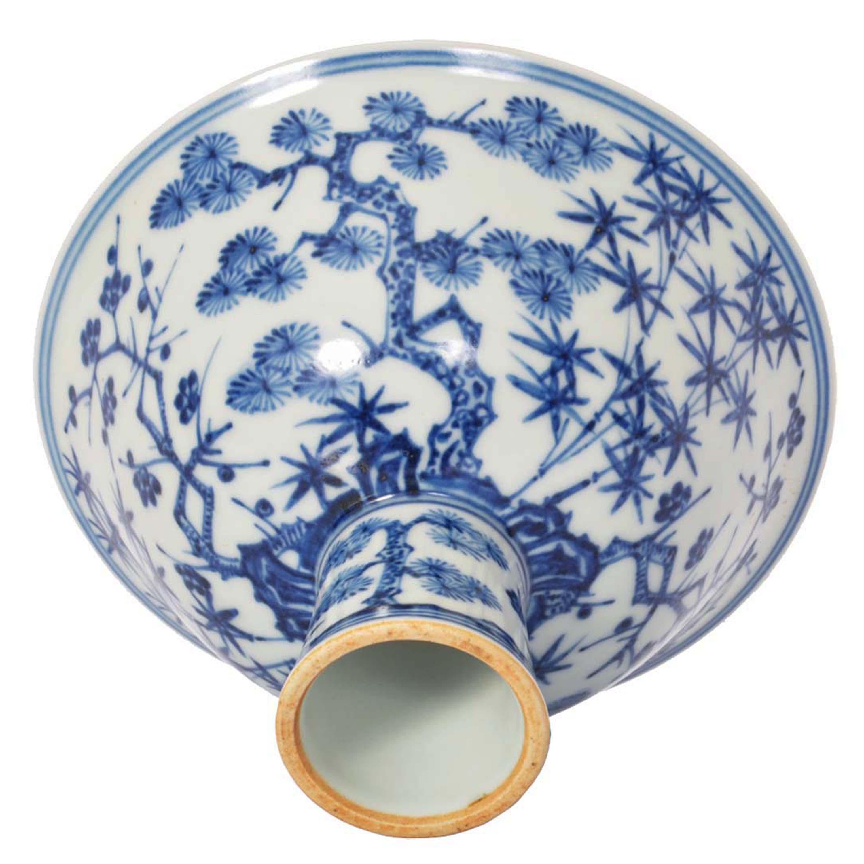 Antique Blue & White Chinese Qing Dynasty Porcelain Stem Cup Bowl Xuande Mark 3
