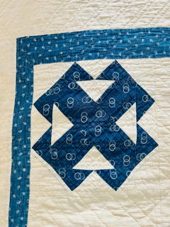 Antique Blue & White Double-T Quilt, Circa 1870s, Fine Hand Quilting