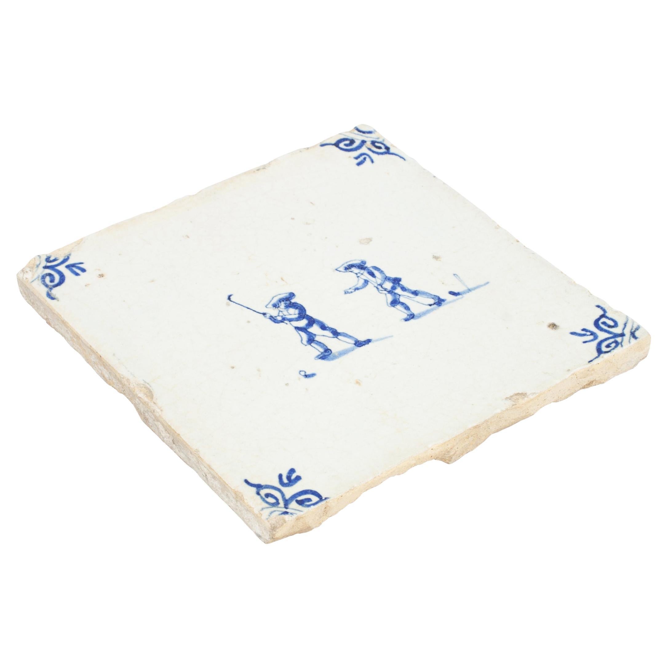 Antique Blue 
White Dutch Delft Golf Tile