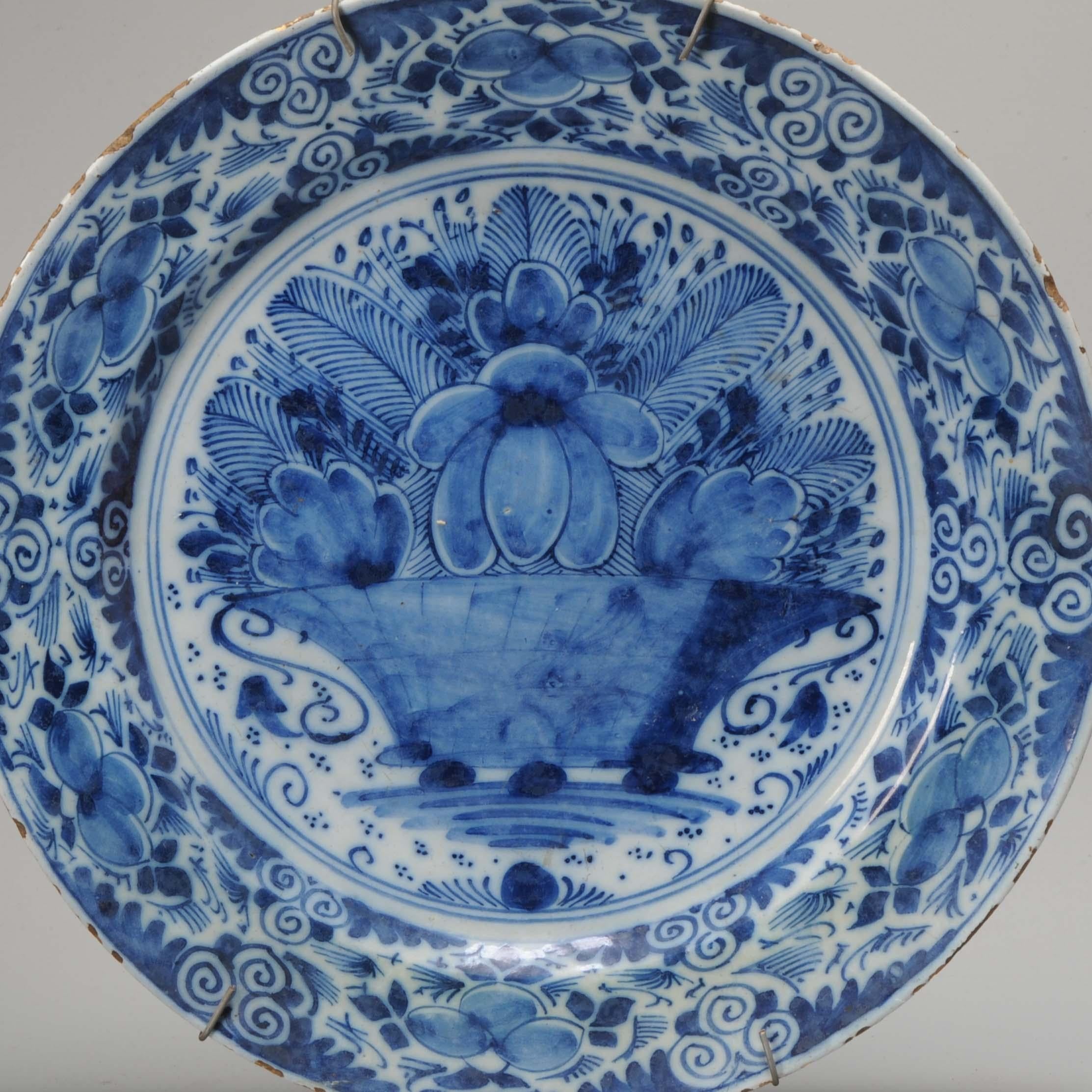 European Antique Blue & White Kraak Style Dutch Delftware Plate, 18th Cenury For Sale