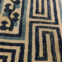 Antique Blue & White Mongolian Rug with Cloudbands and Longevity Symbols