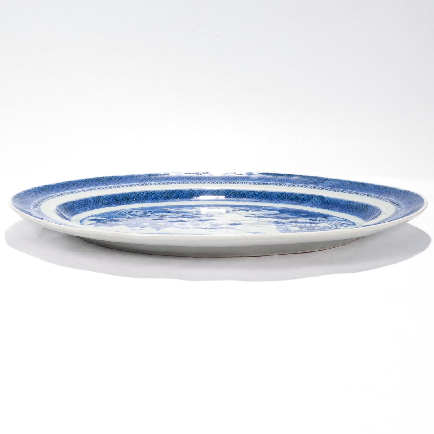 Antique Blue & White Nanking Pattern Chinese Export Porcelain Serving Tray 6